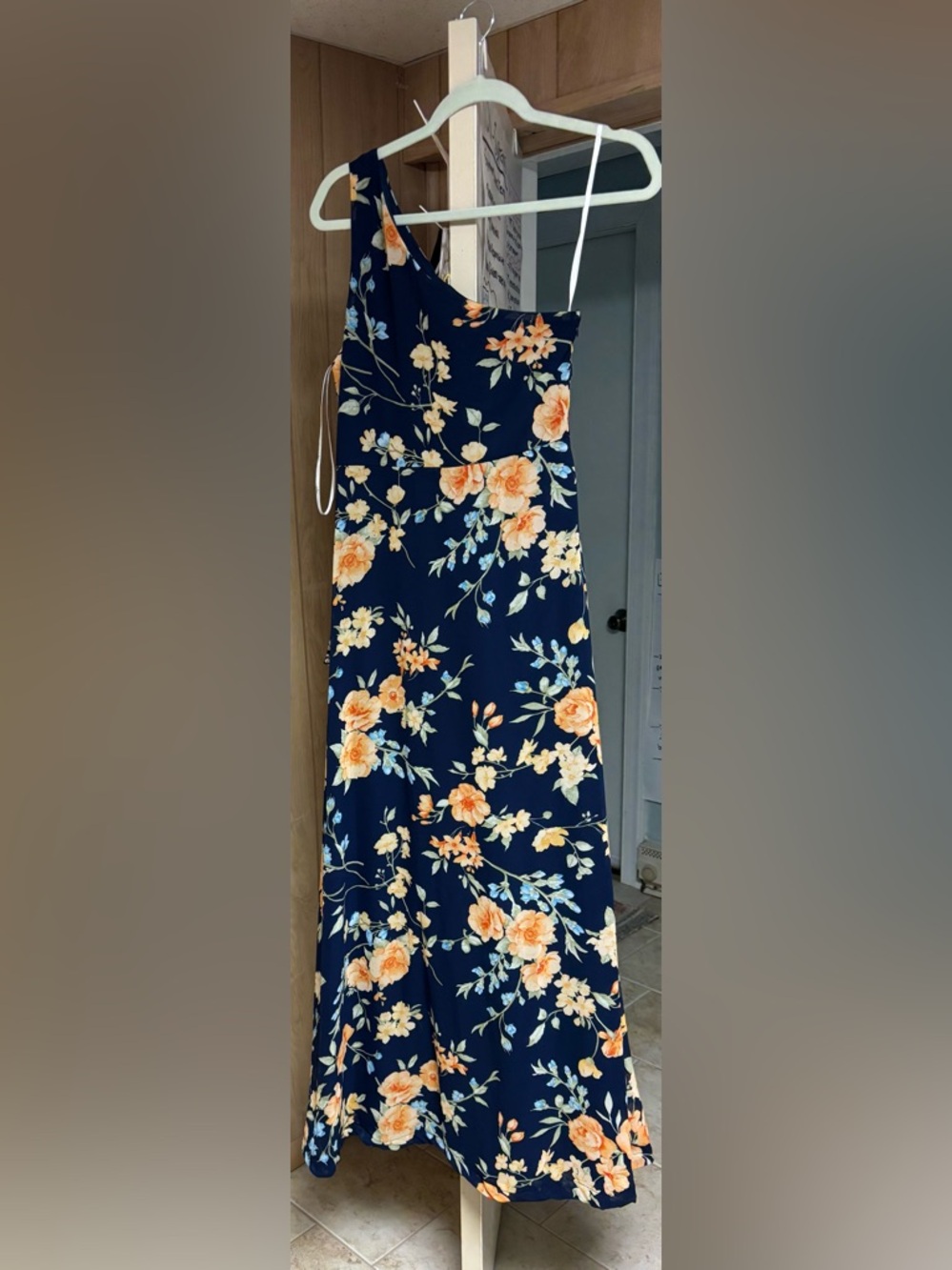 Lulus Navy Floral Dress - Navy with Orange & Green Floral - Picture 3 of 4